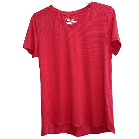 KILLTEC All Terrain Pink Striped Short Sleeve V Neck Performance T-Shirt Size 16 - Picture 1 of 11